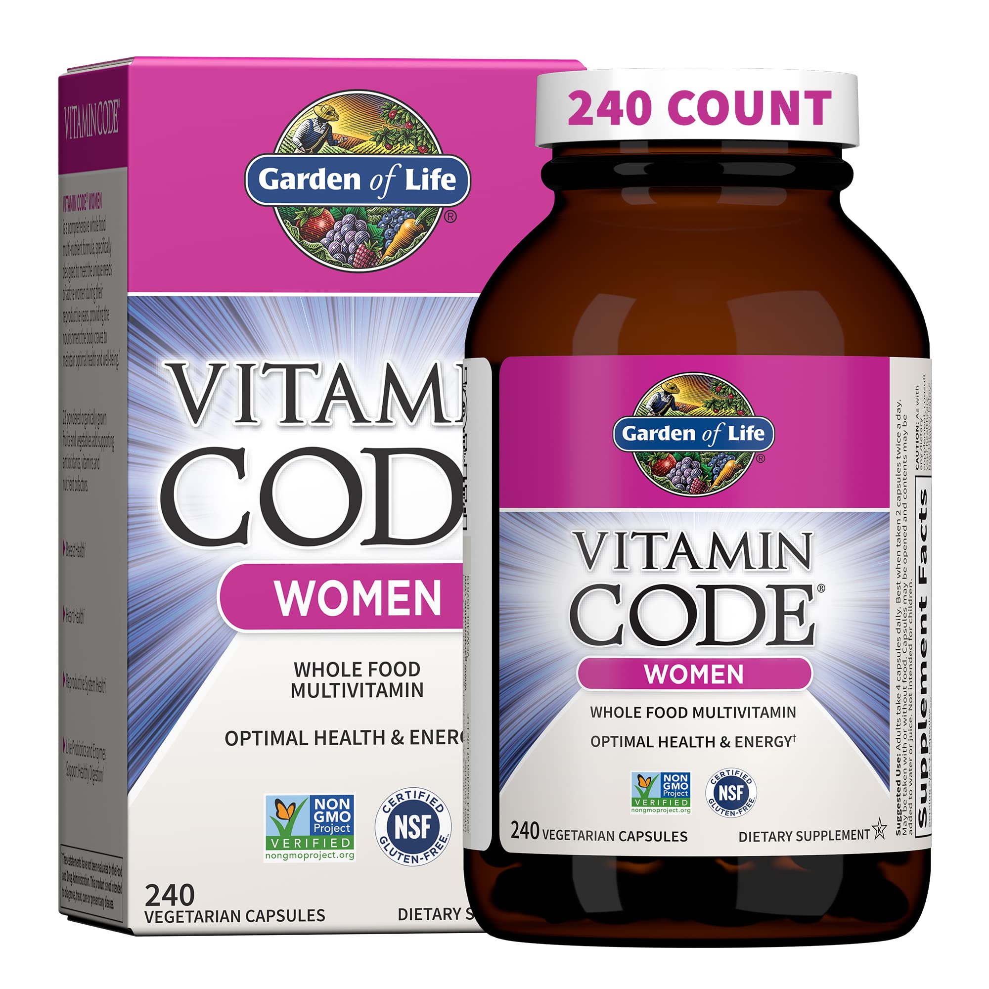 Garden of Life Vitamin Code Women bottle cap demonstrates freshness seal for easy daily use.