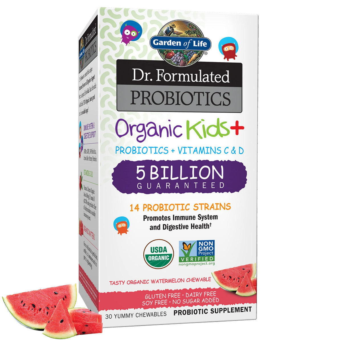 Watermelon-flavored Garden of Life Kids Probiotics chewables front view