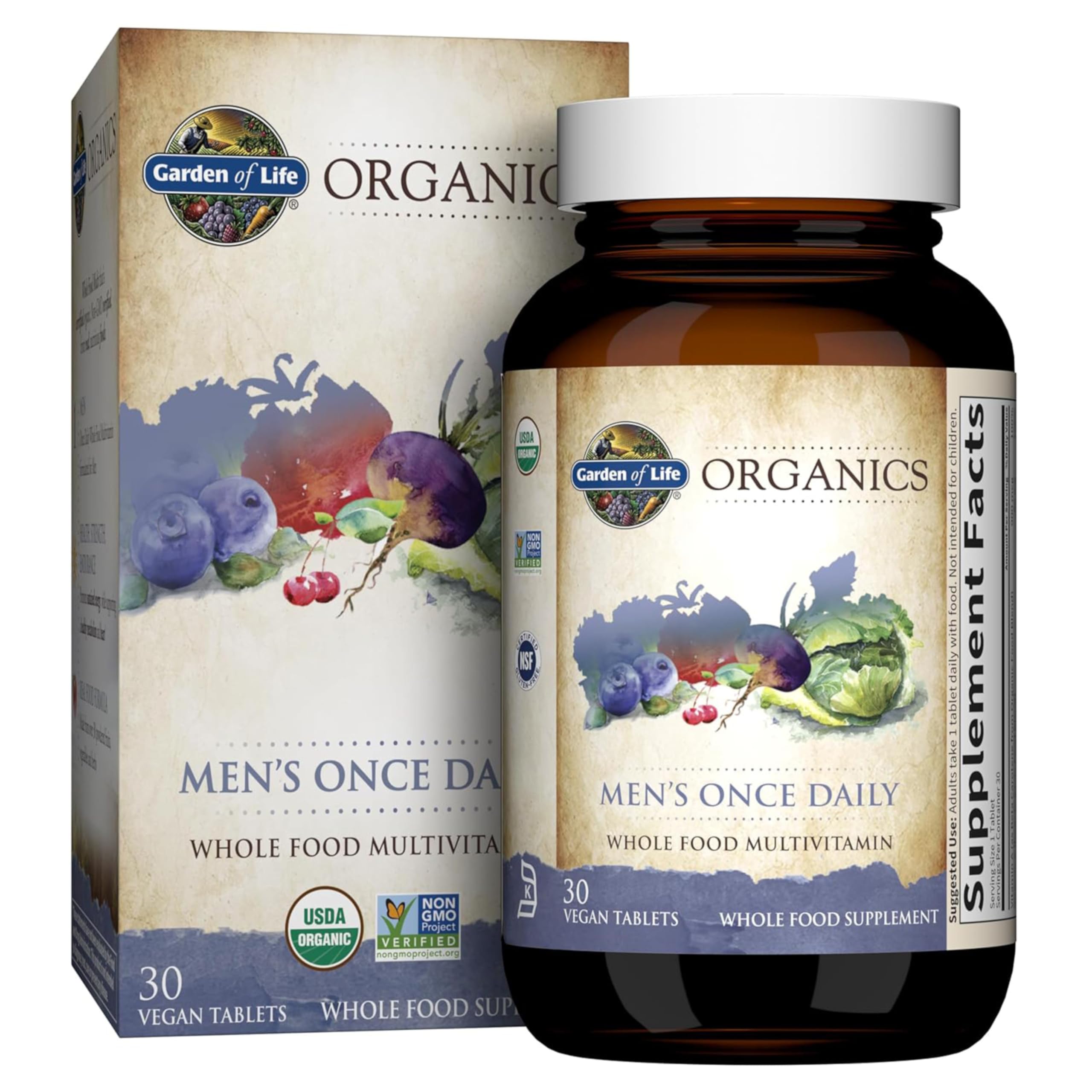 Bottle of Garden of Life Organics Men's Once Daily Multivitamin