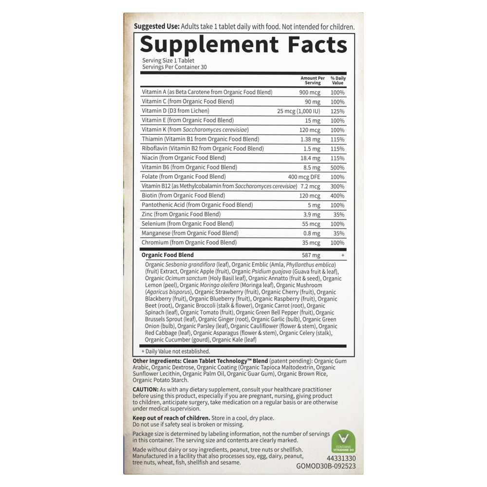 Nutrition label and ingredients list on the bottle