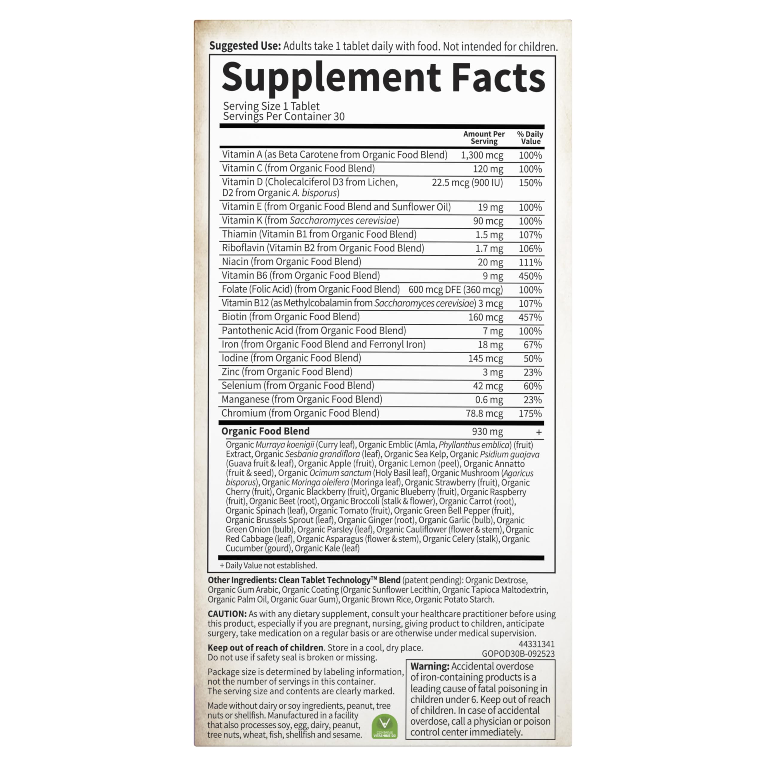 Certifications logos: USDA Organic, Non-GMO Project Verified, Vegan, Gluten-Free and Kosher