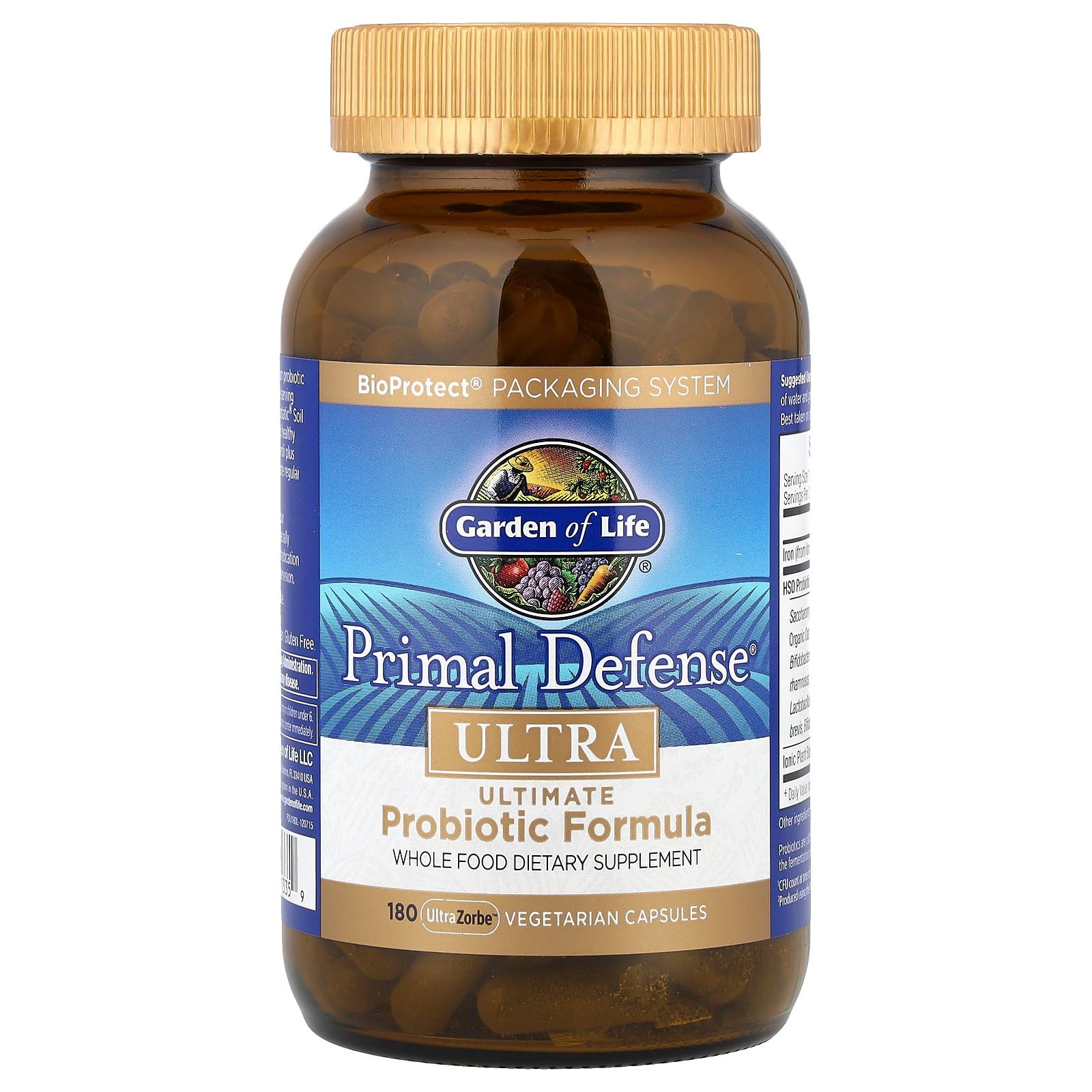 Back panel showing ingredients and probiotic strains