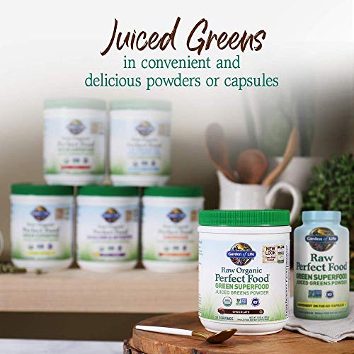 Packaging and branding of Garden of Life Perfect Food Greens Powder Chocolate
