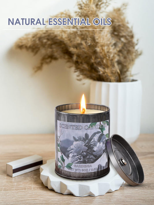 Close-up of Gardenia candle burn time 50 hours