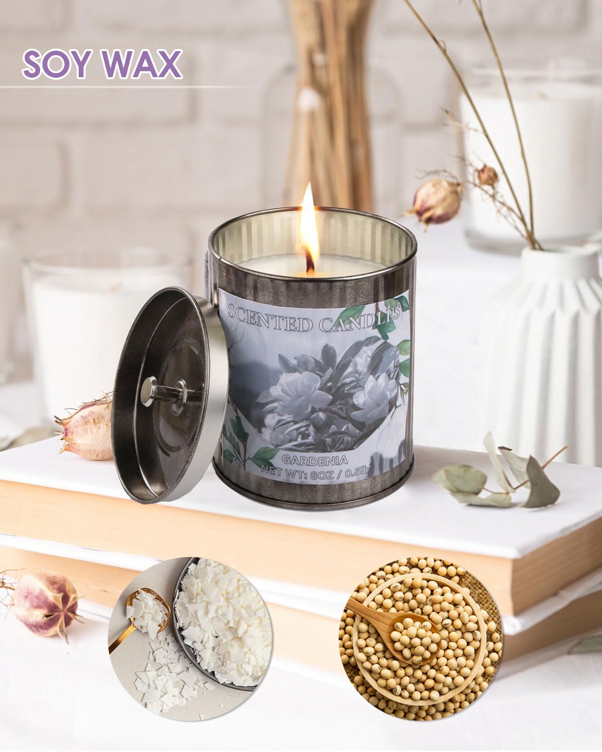 Lead-free cotton wick in Gardenia scented candle