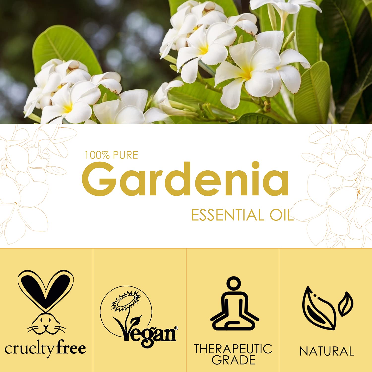 Amber glass bottle of Gardenia essential oil for aromatherapy