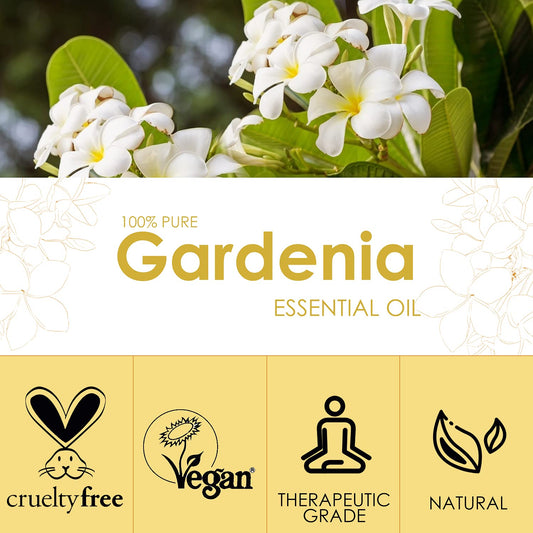 Amber glass bottle of Gardenia essential oil for aromatherapy