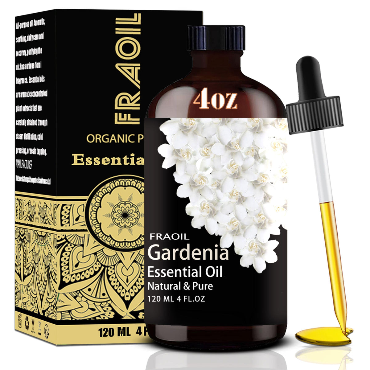 Gardenia essential oil 4 oz amber glass bottle