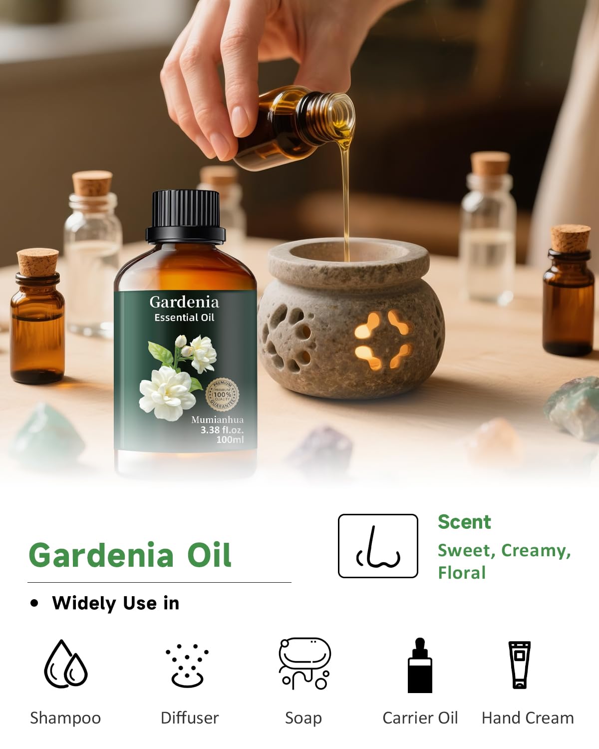 Gardenia essential oil for hair care and shine