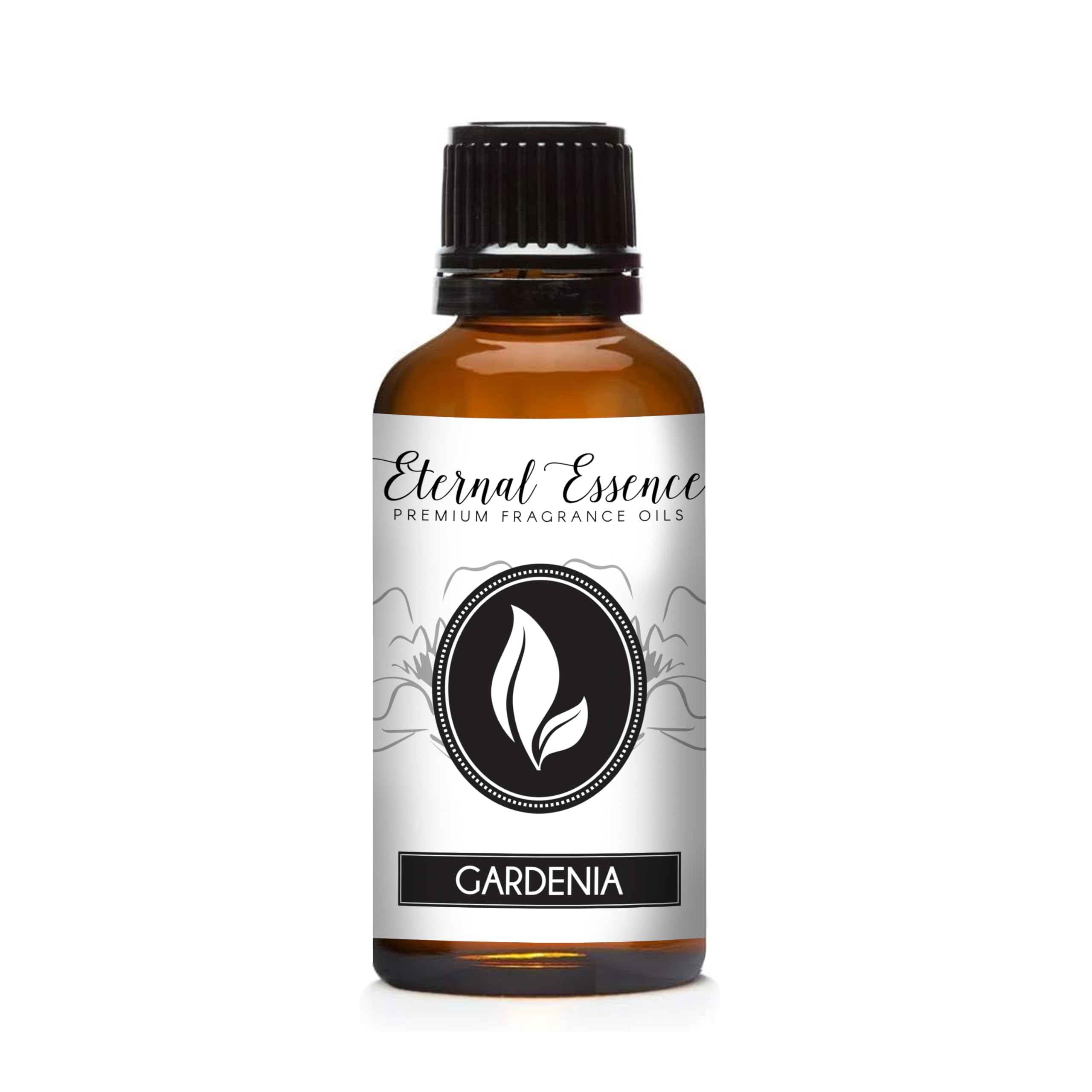 Gardenia fragrance oil in an amber 30ml bottle with black tamperproof cap and dropper
