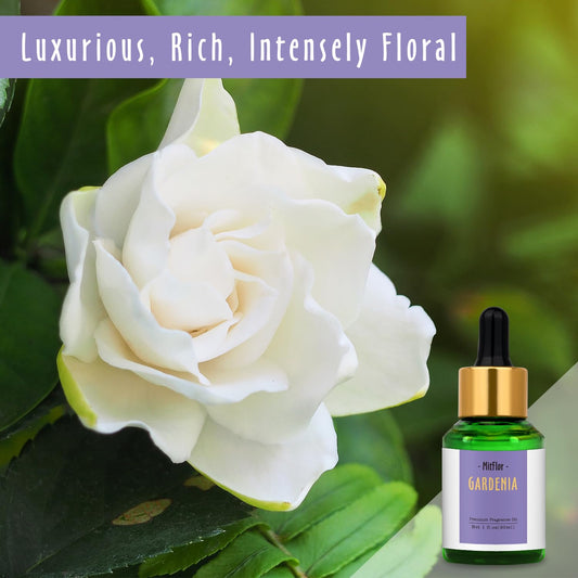Close-up of Gardenia Fragrance Oil bottle with dropper