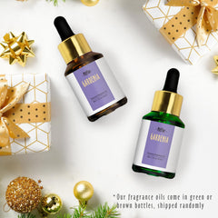 Flat lay with Gardenia flowers and 30ml bottle