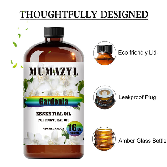 Amber glass bottle with flow-control stopper for Gardenia oil (16oz).