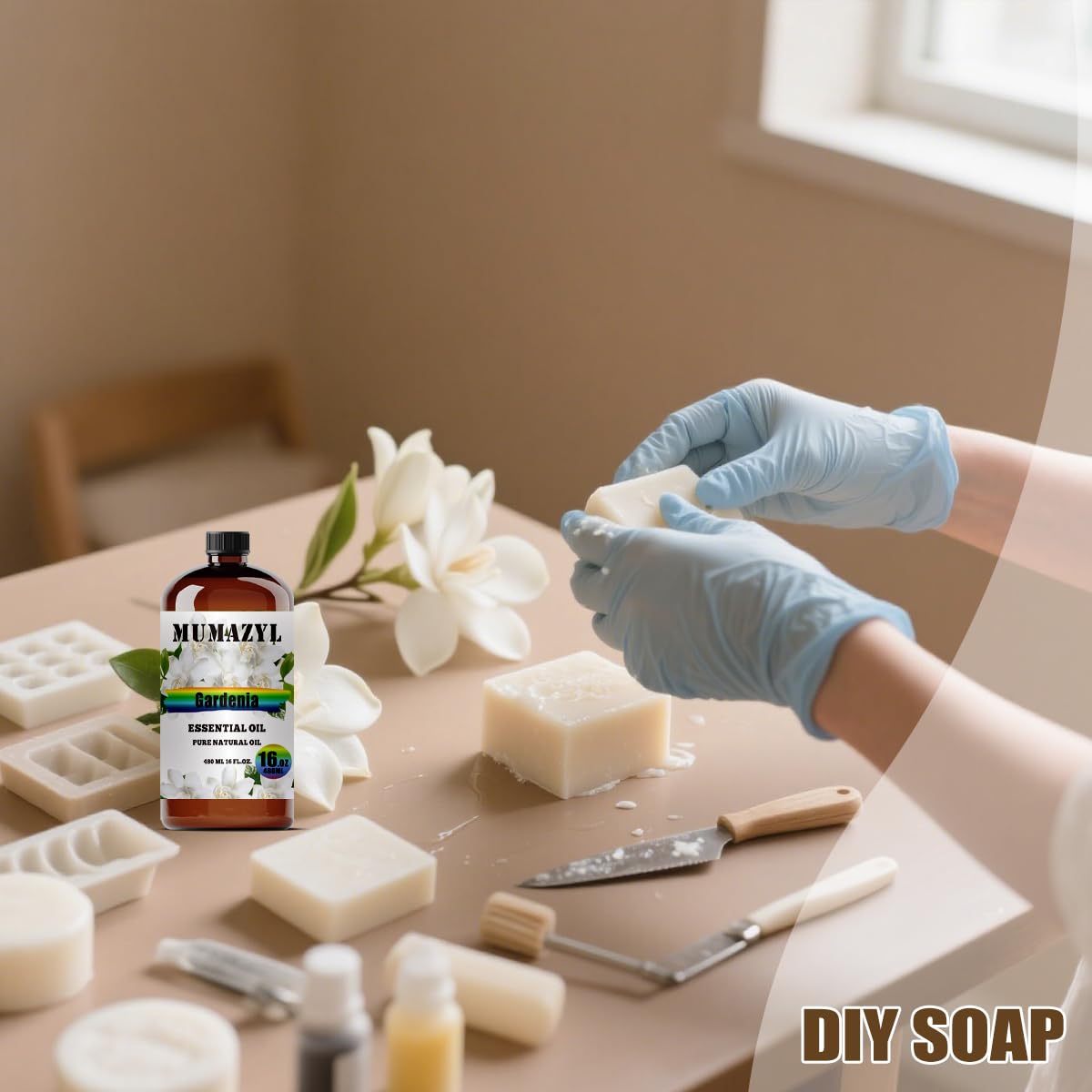 Studio shot of Gardenia essential oil on a white background.