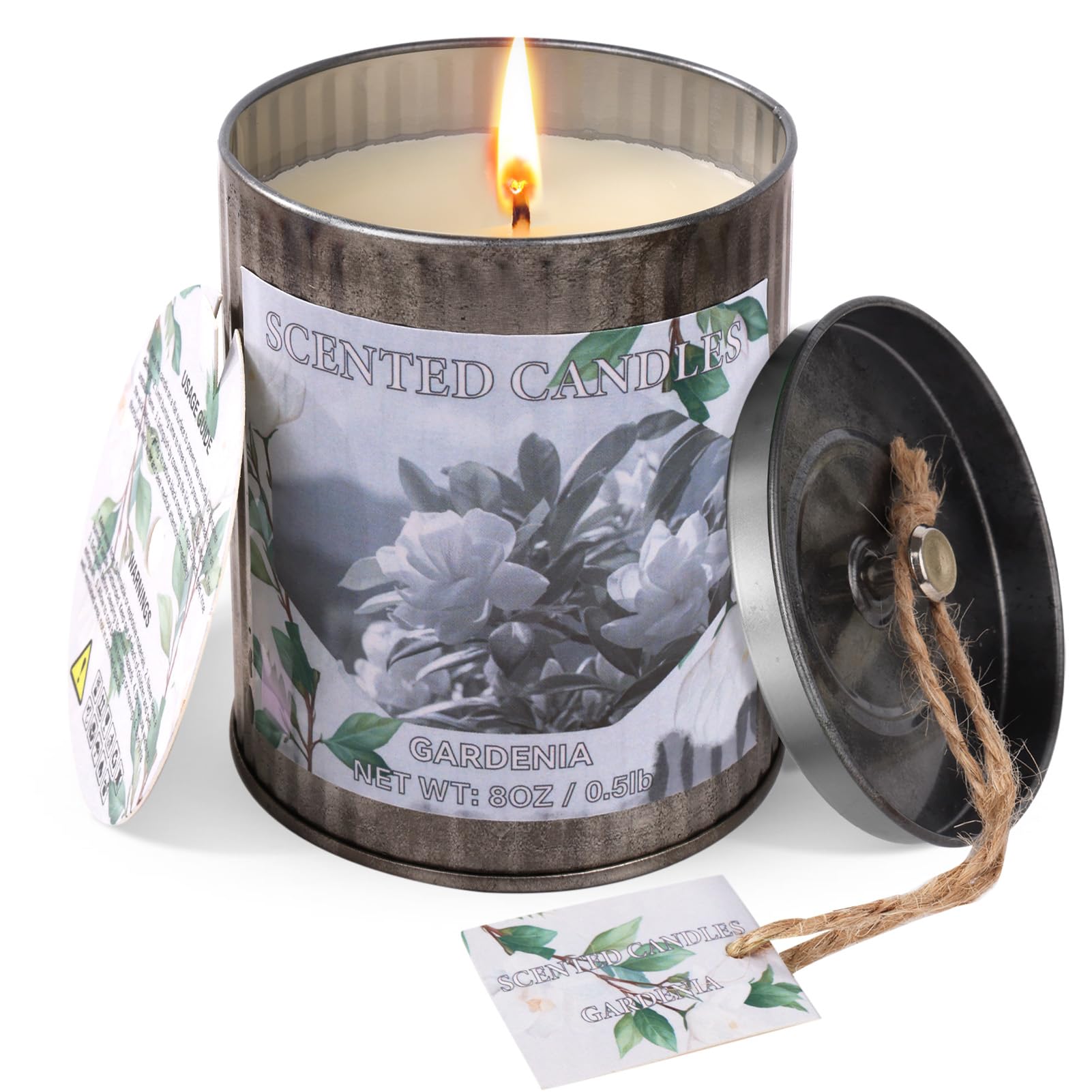Gardenia scented soy candle in 8oz tin