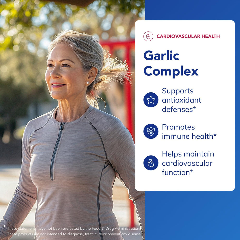 Garlic Complex capsules beside the bottle