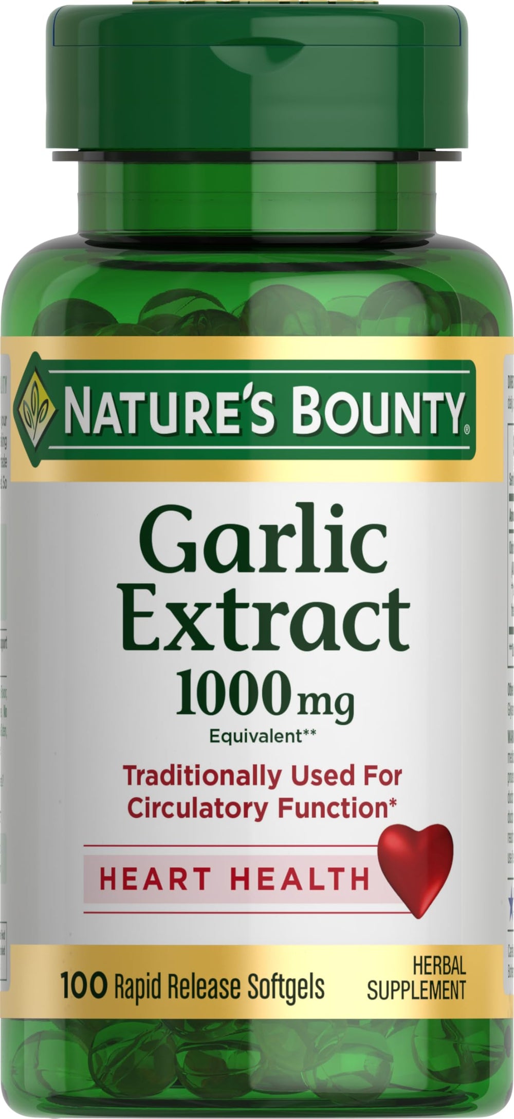 Nature's Bounty Garlic Extract 1000 mg rapid-release softgels bottle