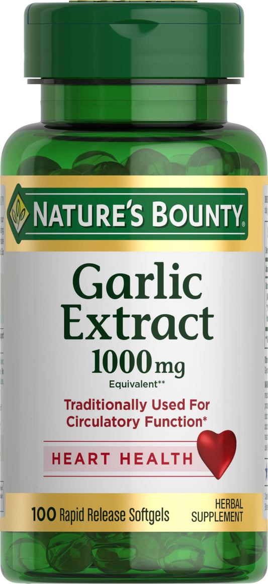 Nature's Bounty Garlic Extract 1000 mg rapid-release softgels bottle
