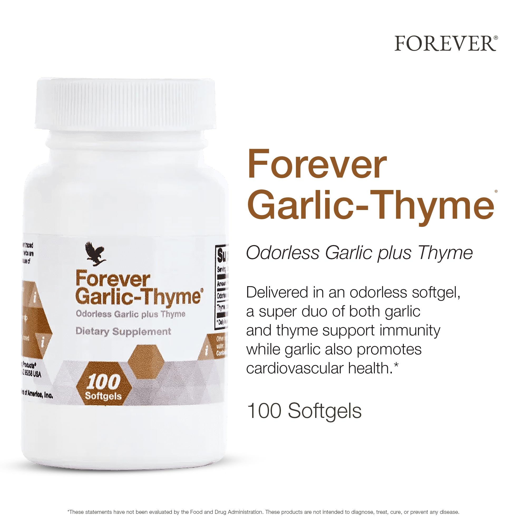 Illustration showing 10 mg garlic extract and 50 mg thyme per serving