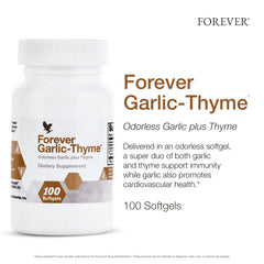 Illustration showing 10 mg garlic extract and 50 mg thyme per serving