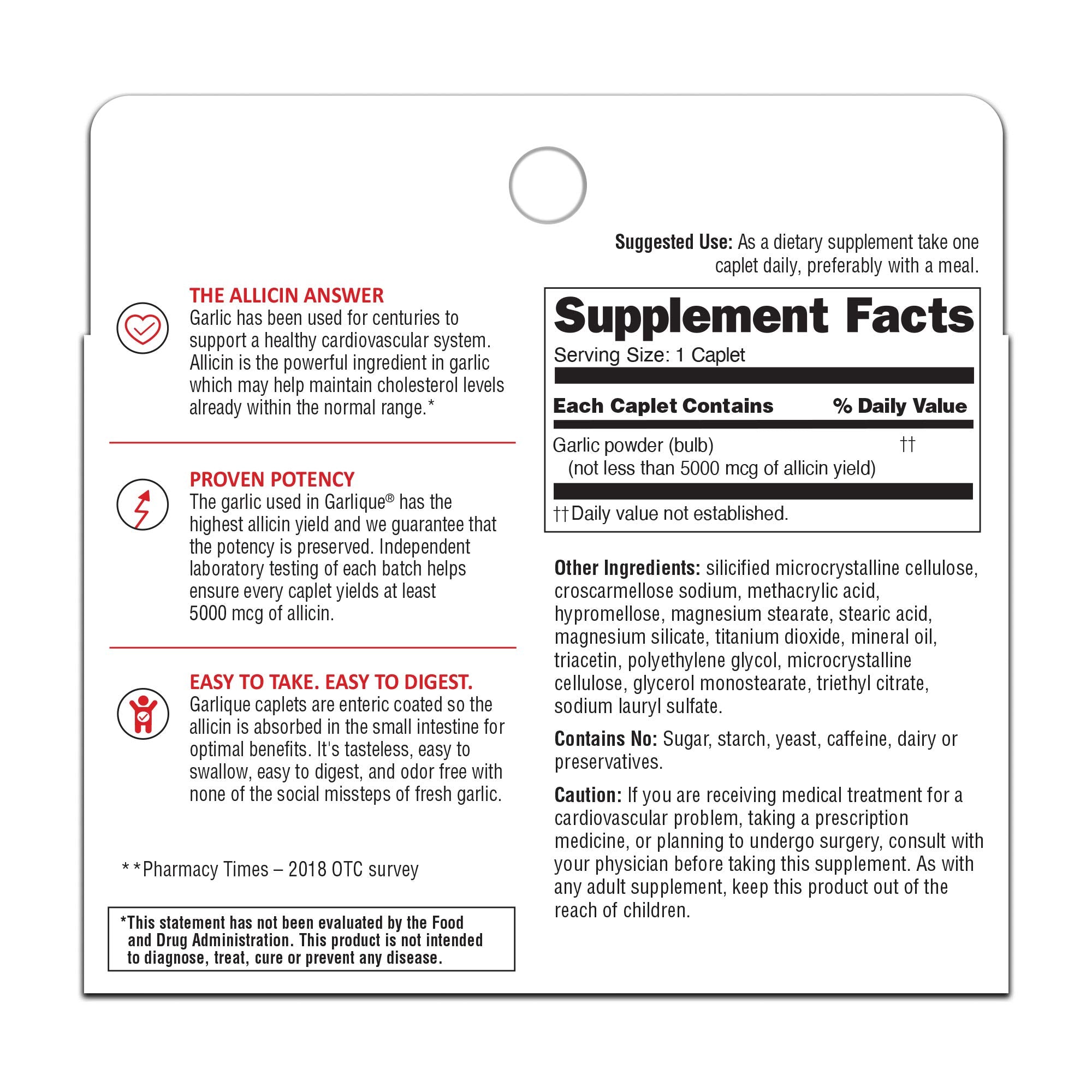 Front view of Garlique label showing product name