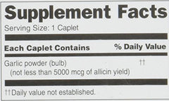 Close-up of Garlique caplet showing 5,000 mcg allicin potency