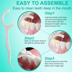Floss picks featuring a curved tip designed to reach back teeth