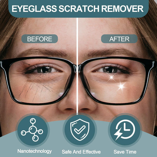 Spray bottle applying cleaner to eyeglass lenses