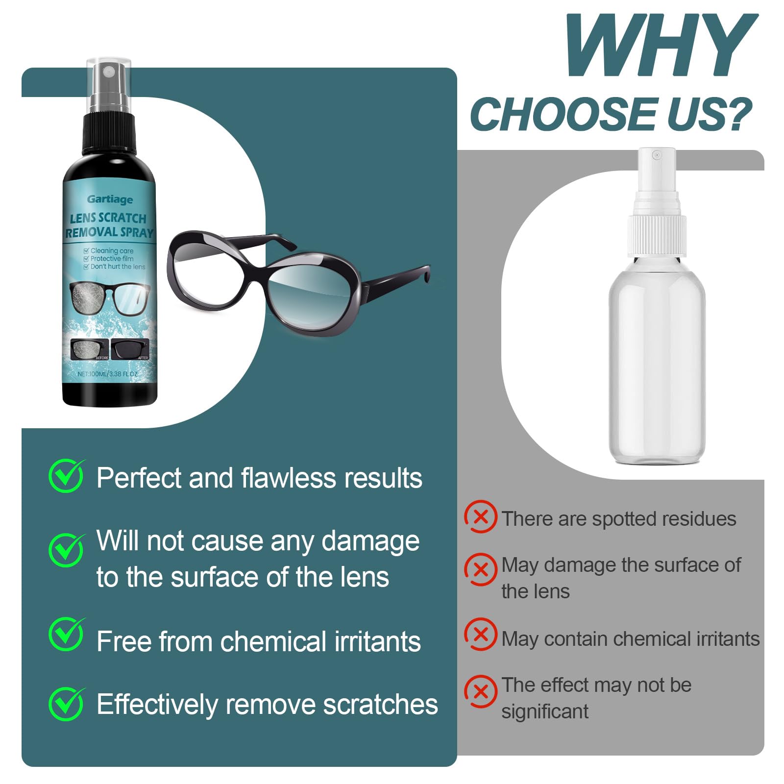 Restored clear eyeglass lens after treatment