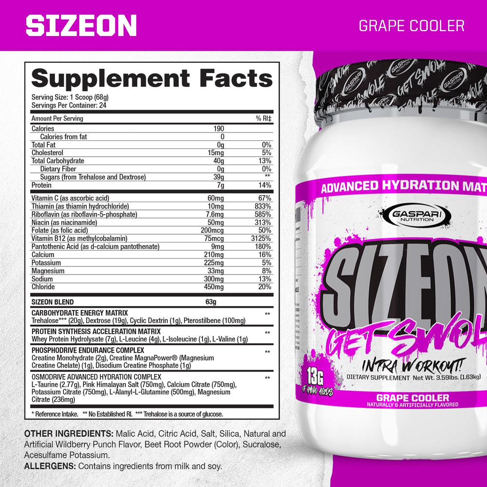 Gaspari SizeOn Grape Cooler packaging box