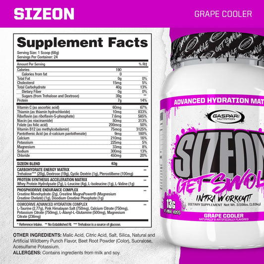 Gaspari SizeOn Grape Cooler packaging box