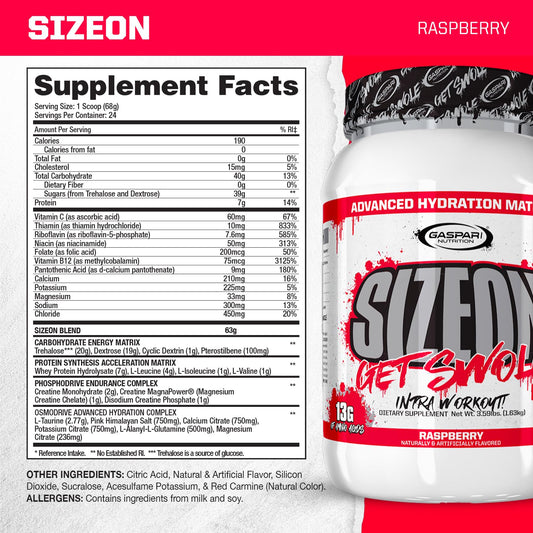 Close-up of Gaspari SizeOn Raspberry label