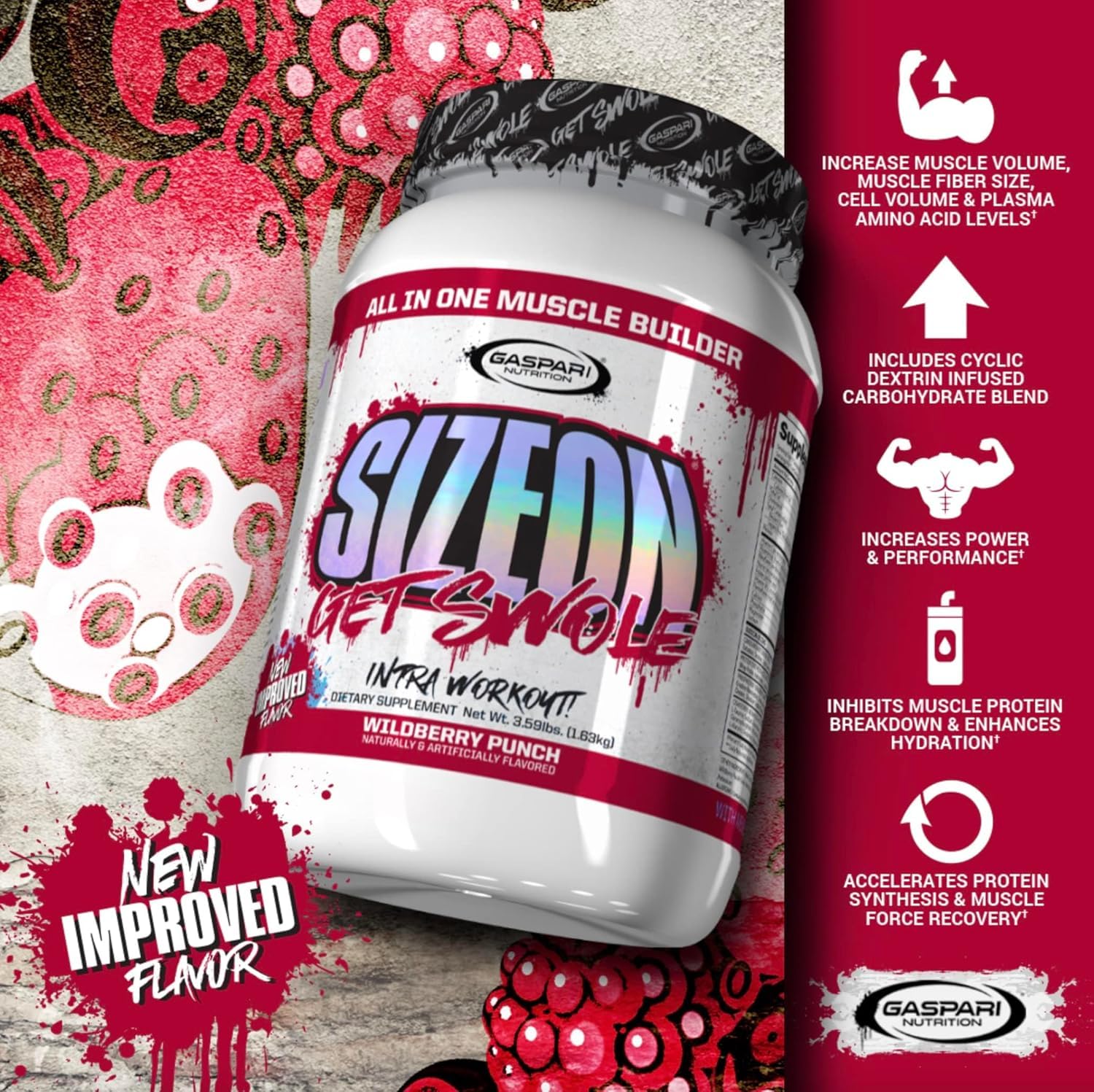 Gaspari SizeOn Raspberry nutrition facts label