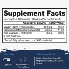 ZM-Complex supplement facts panel highlighting zinc, magnesium, B6