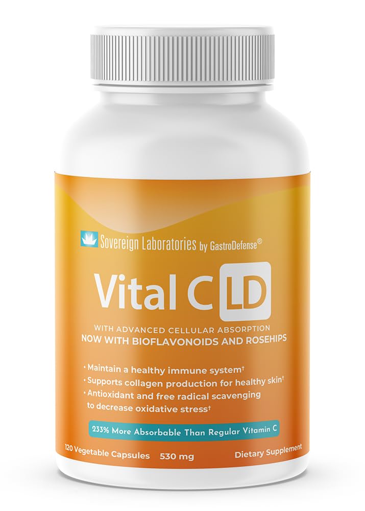 Label and bottle of GastroDefense Vital C-LD 530 mg 120 capsules