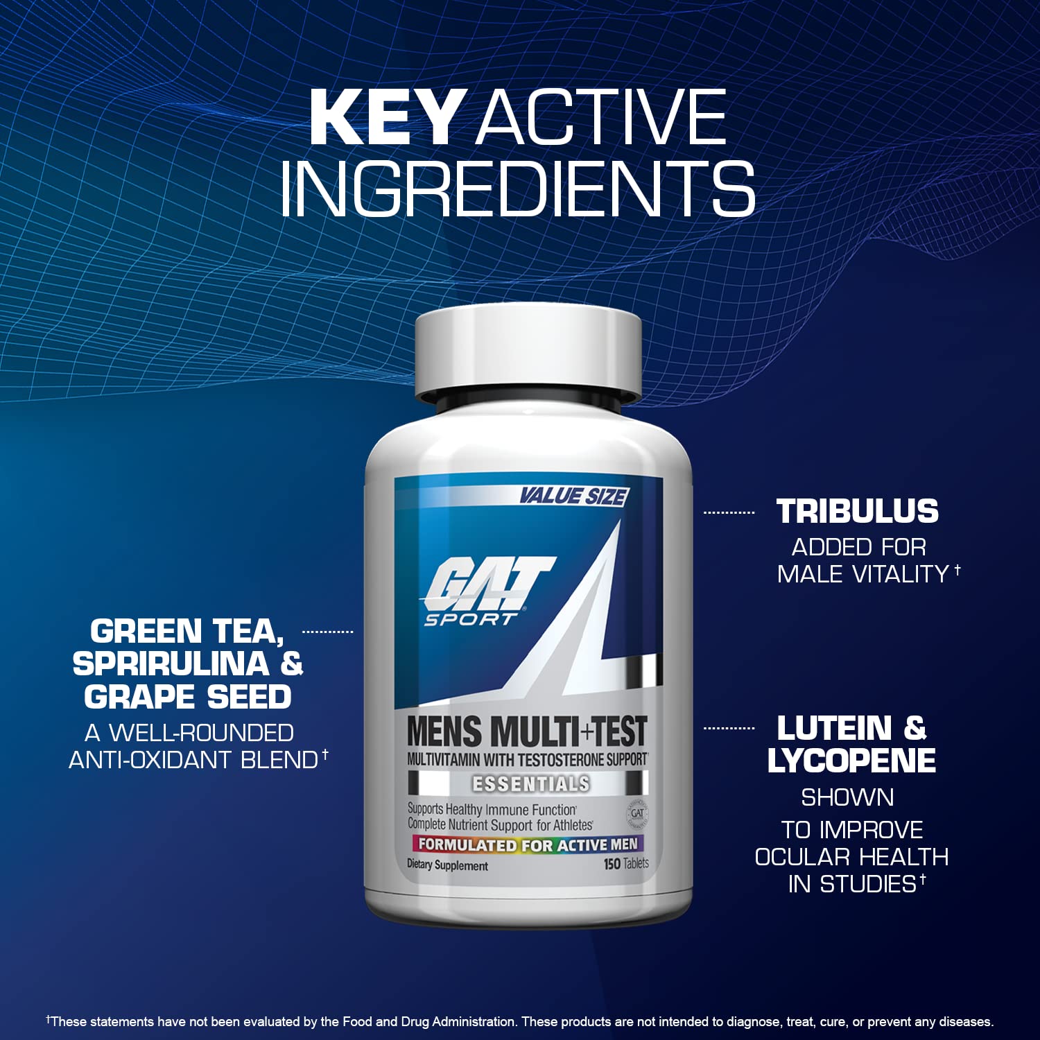 GAT SPORT Men's Multi + Test capsules spilling onto a surface