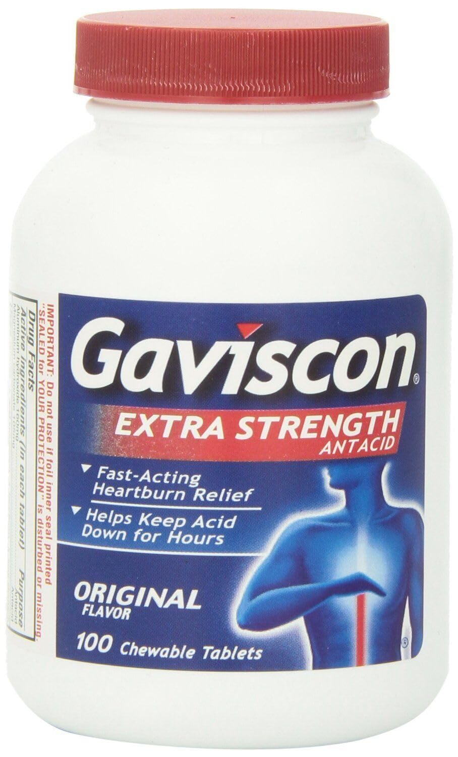 Gaviscon extra-strength chewables bottle-front shows fast, portable relief for on-the-go tummy comfort.