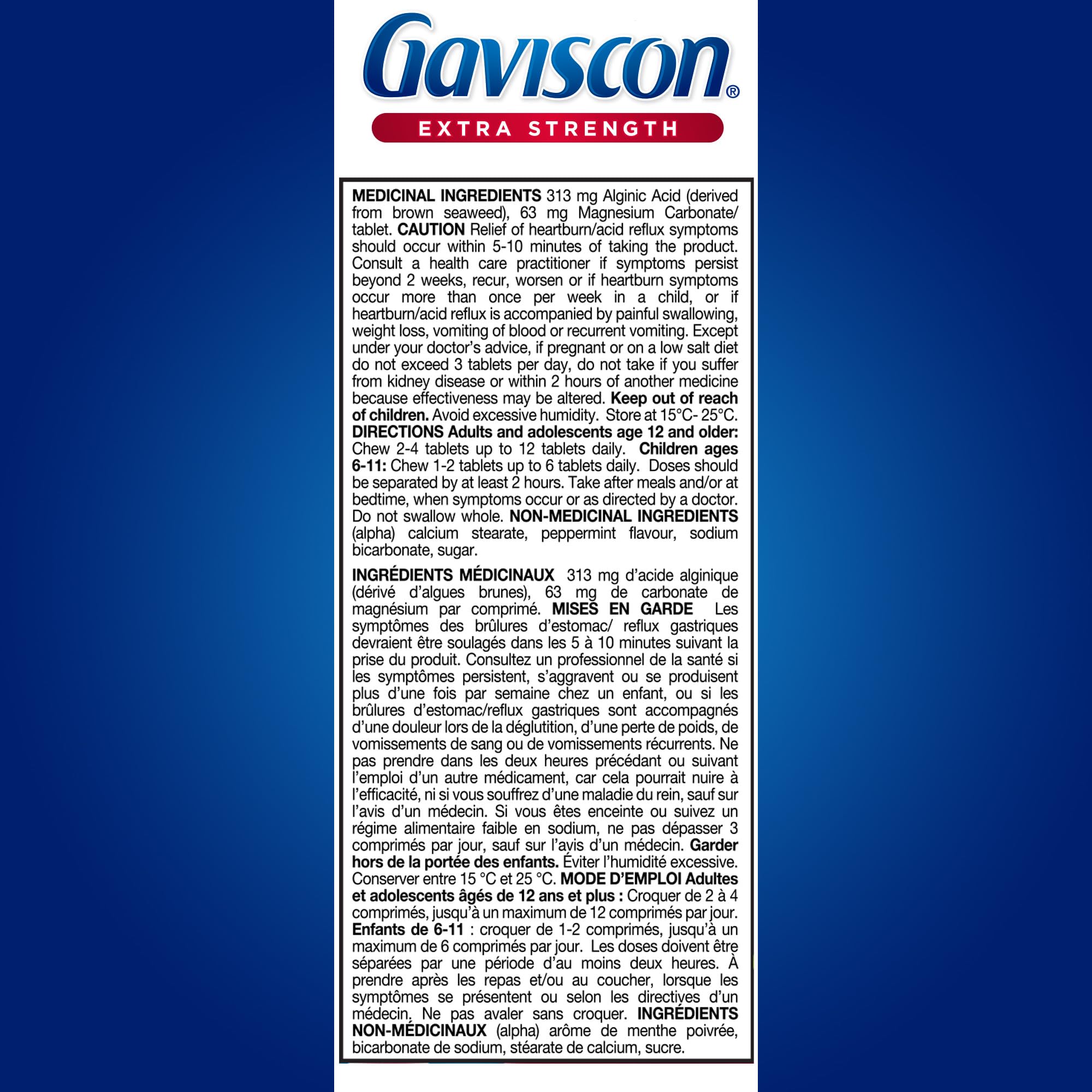 Gaviscon Peppermint foamtabs pictured beside a nightstand for late relief.