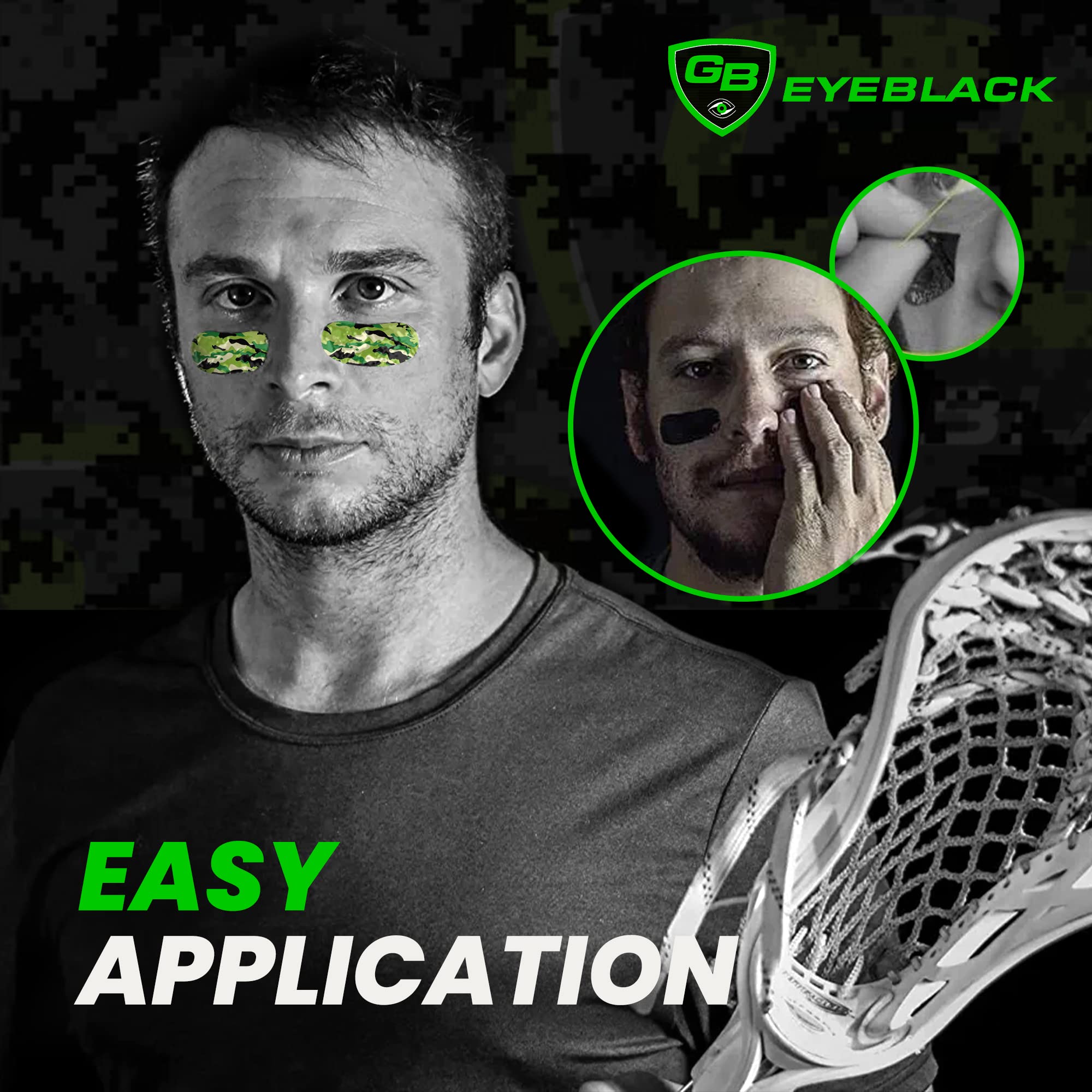GB Eyeblack purple camo stickers being applied before activity on dry skin