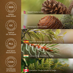 GC/MS and MSDS safety testing icons for Fresh Forest oil