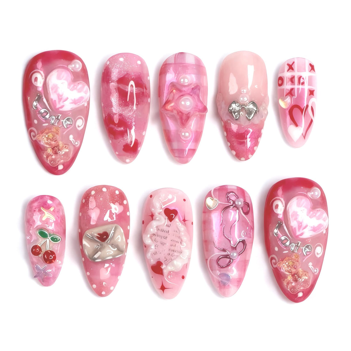 GCSQW 30-piece pink valentines press-on nails, almond shape for salon-at-home wear