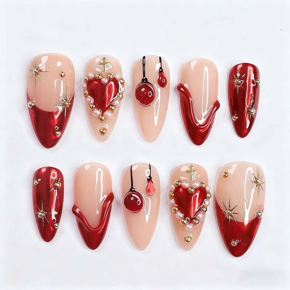 GCSQW 30Pcs Valentines press-on nails with almond French tip for quick salon-style nails.
