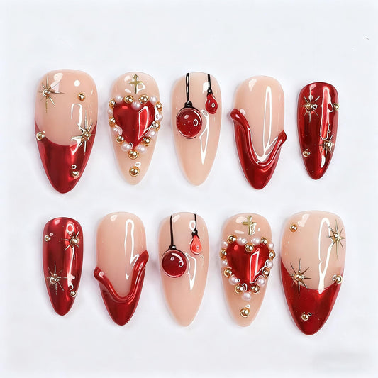 GCSQW 30Pcs Valentines press-on nails with almond French tip for quick salon-style nails.