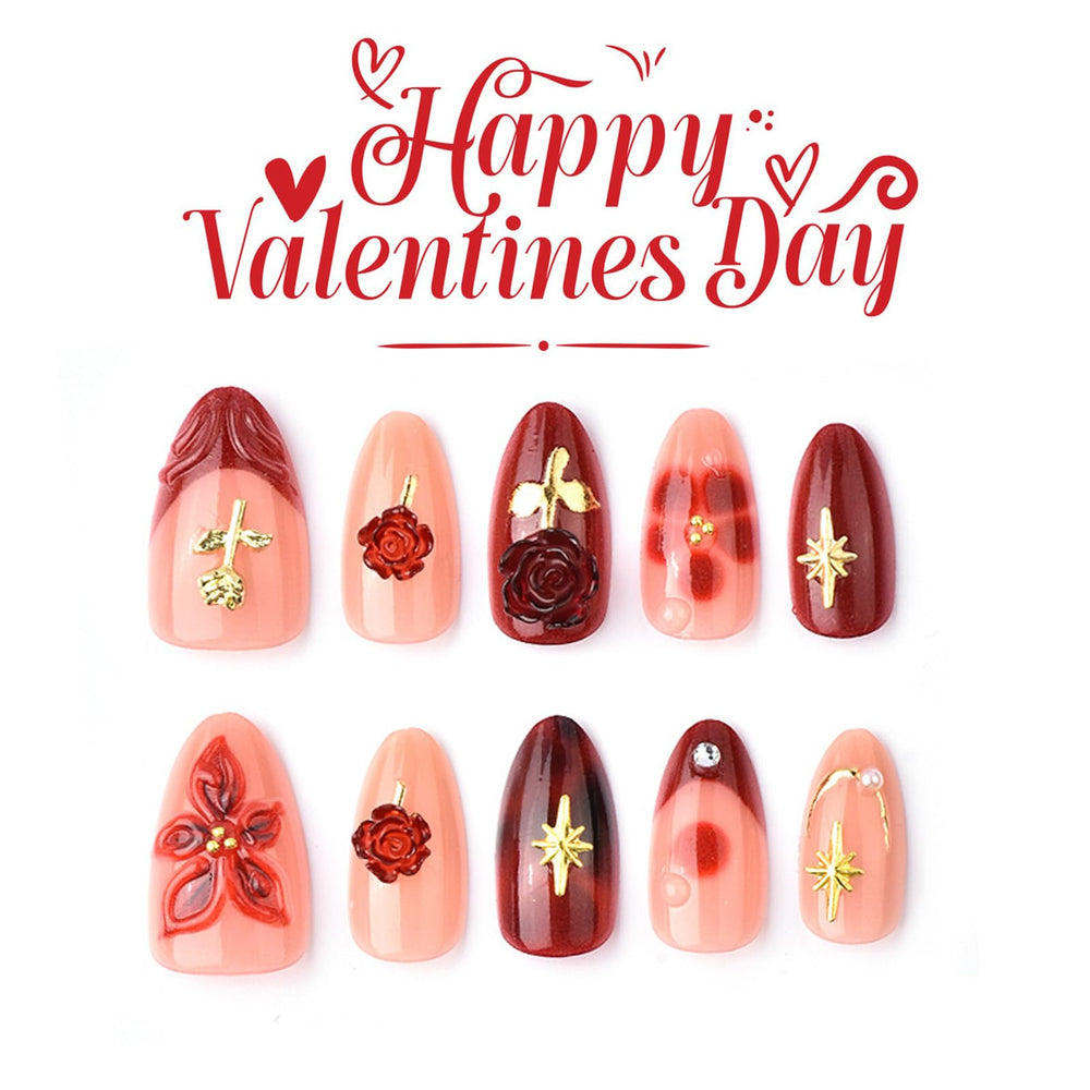 GCSQW 3D handmade rose design nail tips for dimensional beauty.