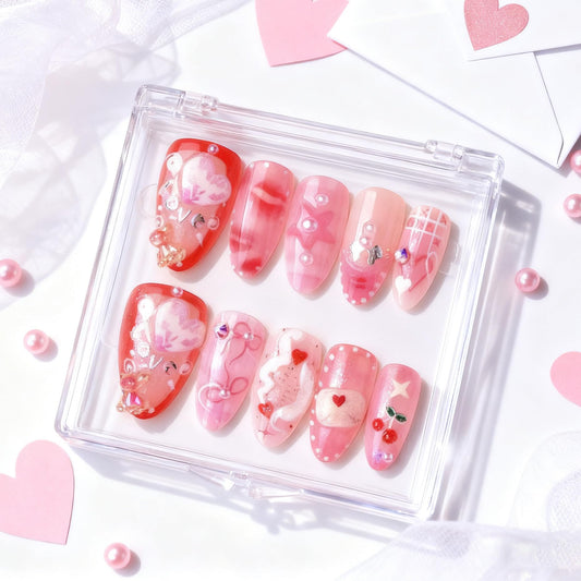 GCSQW 3D heart and bow designs enhance nail art for special occasions