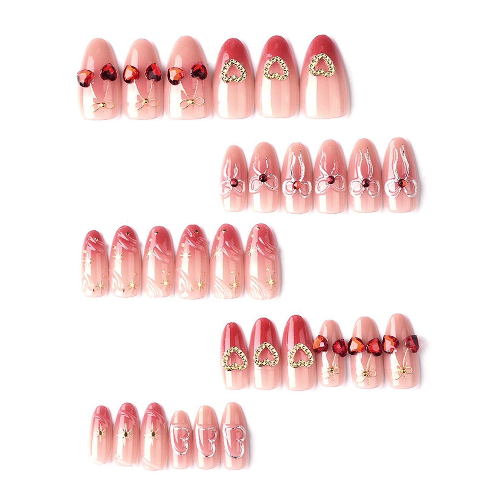 GCSQW valentines press-on nails glossy ABS material for durable, comfortable everyday wear