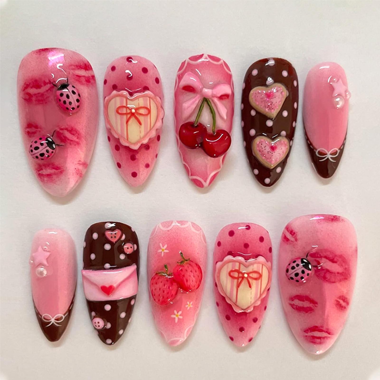 GCSQW Valentines press-on nails with heart designs for romantic style