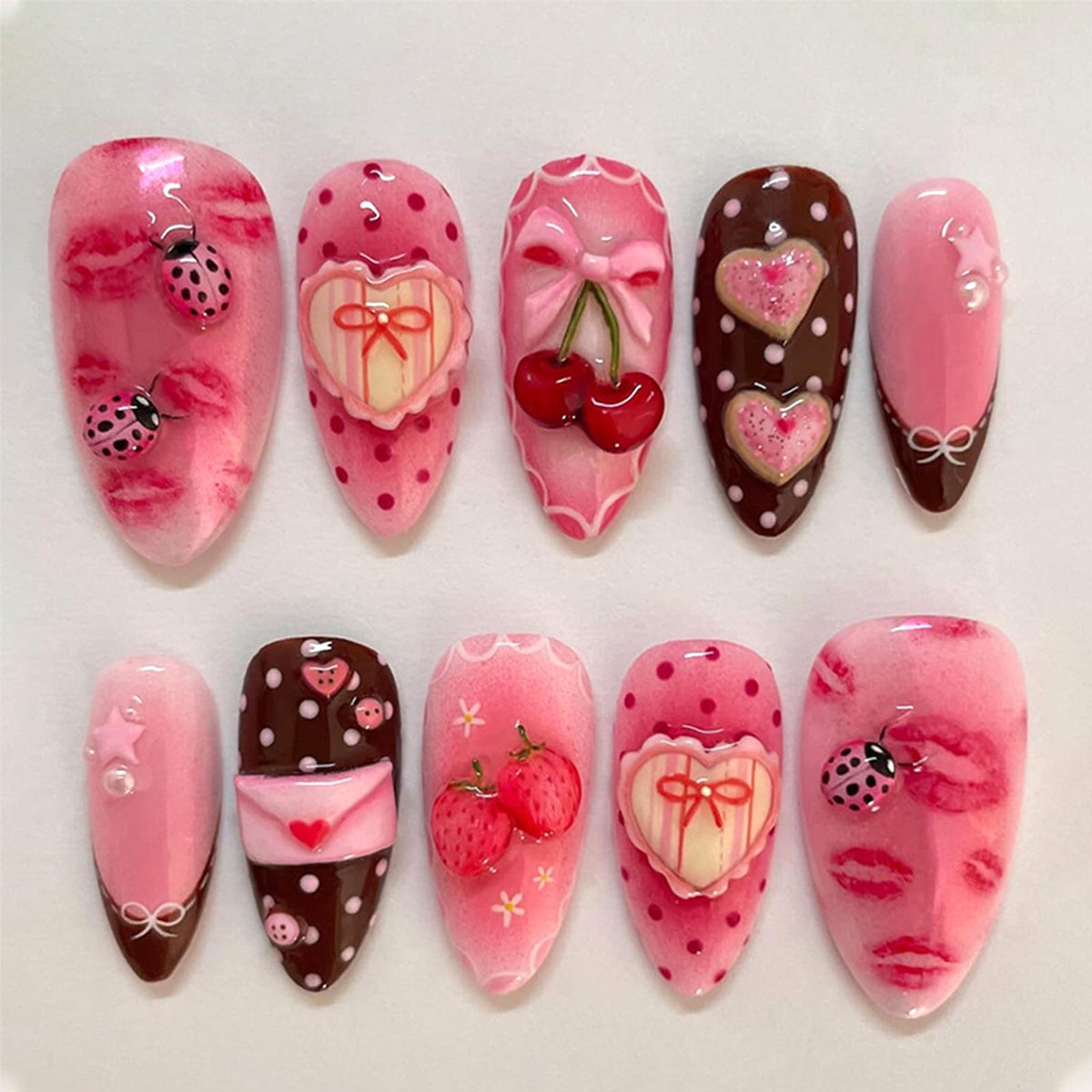 GCSQW Valentines press-on nails with heart designs for romantic style