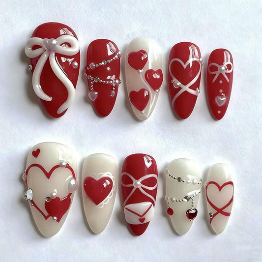 GCSQW glossy red almond nails for quick at-home manicure