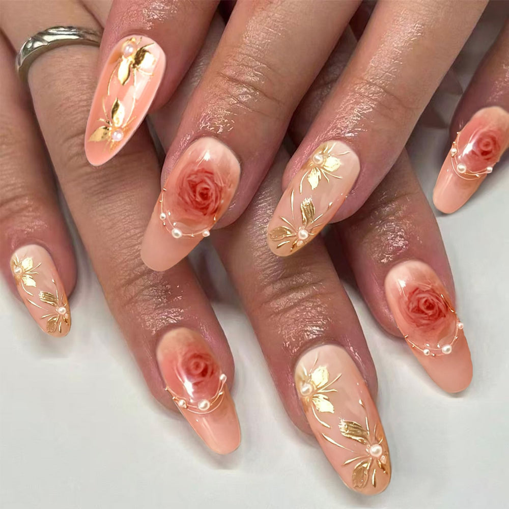 GCSQW ABS acrylic pink rose nails with glossy finish for comfortable wear